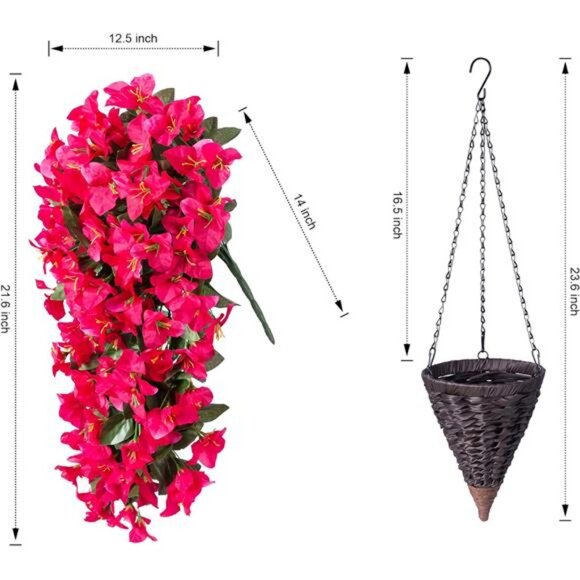 Artificial Bougainvillea Faux Flowers Plants Baskets for Outdoor Outside Summer - Picture 3 of 7